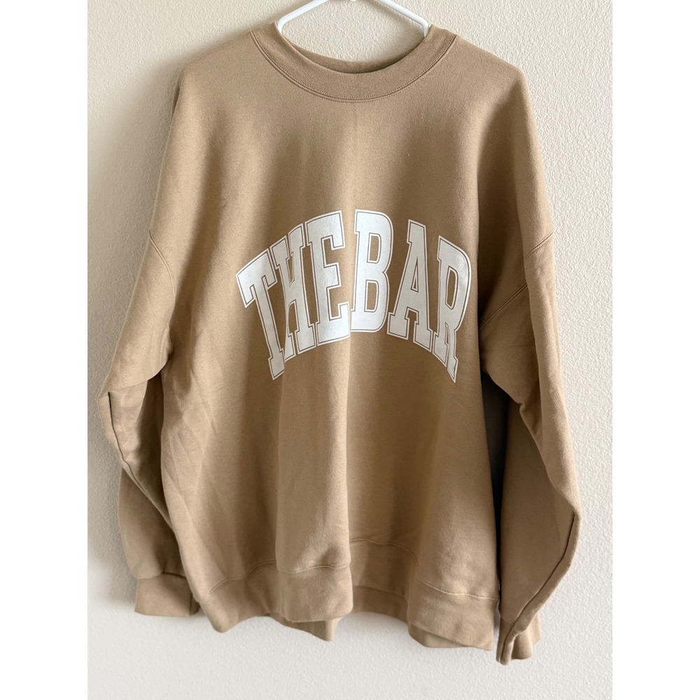 The Bar Varsity Logo Oversized Sweatshirt Camel Tan Crewneck XL